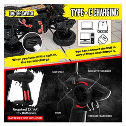 Fiddlerz Remote Control Car for Kids 4WD Rock Crawler Monster Truck with Mist Spray Effect Off-Road Climbing RC Car for Boys and Girls Age 4+ (Golden) image 5