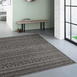 Brown Abstract Polypropylene 4 ft x 6 ft Machine Made Carpet by Obsessions image 1