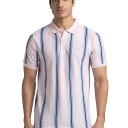 ColorPlus Light Red Cotton Tailored Fit Striped Polo T-Shirt image 1