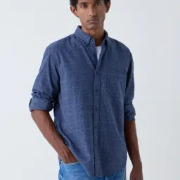 WES Casuals by Westside Blue Checks Detailed Relaxed-Fit Cotton Shirt-image-86