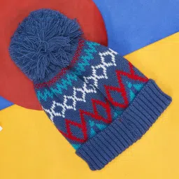 Pantaloons Junior Navy Printed Bobble Hat image 1