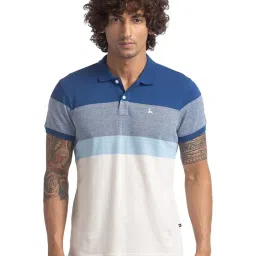Parx Blue Cotton Regular Fit Striped Polo T-Shirt image 1