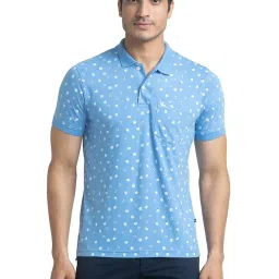 Parx Blue Regular Fit Printed Polo T-Shirt image 1