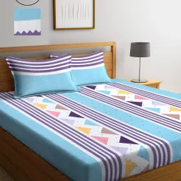 Klotthe Stripes Multicolor 210 TC Cotton Blend Double 2 Bed Sheet With 4 Pillow Covers image 1