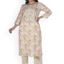 Kwatchi Women Floral Printed Pure Cotton Straight Kurta With Trousers-picture-11