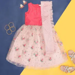 Akkriti by Pantaloons Kids Pink Embroidered Lehenga Cholis image 1