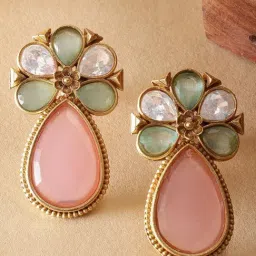 Karatcart Gold-Tone Plated Pink & Green Earrings for Women-picture-22