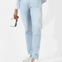 Campus Sutra Sky Blue Regular Fit Distressed Jeans image 1