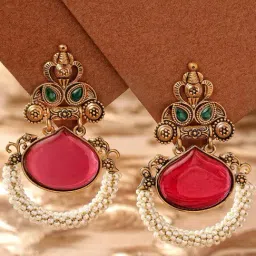 Karatcart Gold-Tone Plated Red & Green Earrings for Women-image-36