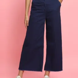 Forever 21 Navy Cotton Flared Pants image 1