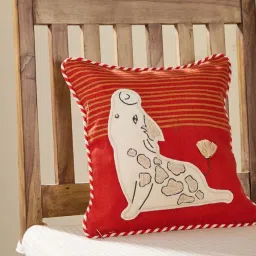 fabindia home Fabindia Red Cotton Moo Kids Cushion Cover image 1
