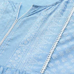 Juniper Women Blue Ethnic Motifs Printed Lace Inserts Maxi Tiered Dress image 2