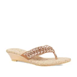Rocia by Regal Champagne Gold Thong Wedges image 1
