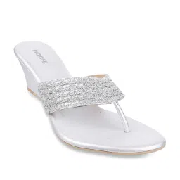Mochi Women's Silver Thong Wedges image 1