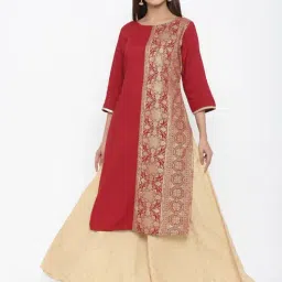 Juniper Maroon Printed Rayon Kurta-image-70