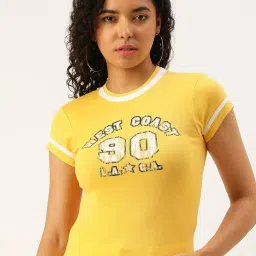 Forever 21 Yellow Cotton Printed T-Shirt image 1