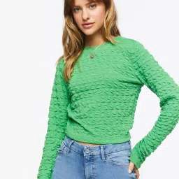 Forever 21 Green Self Pattern Crop Top image 1