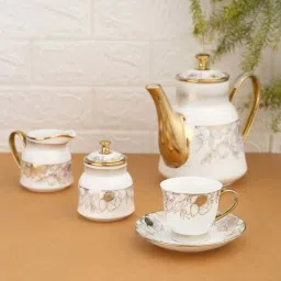 Clay Craft White & Golden Ceramic Tea Set image 1