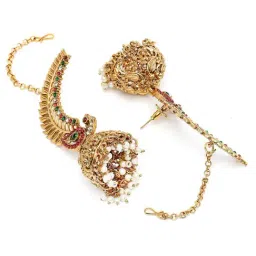 Karatcart Gold-Tone Plated Pink & Green Earrings for Women image 4