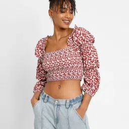 Forever 21 White Floral Print Crop Top image 1