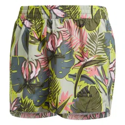 Adidas Kids White & Green Printed Shorts-image-2