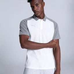 Puma White & Grey Cotton Regular Fit Colour Block Sports Polos image 1