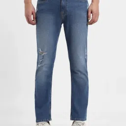 Forever 21 Blue Cotton Regular Fit Distressed Jeans image 1