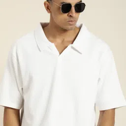 Dillinger White Loose Fit Textured Cotton Oversized Polo T-Shirt image 1