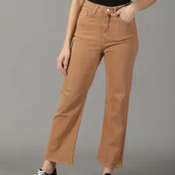 SHOWOFF Light Brown Straight Fit High Rise Jeans-image-1
