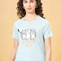 People by Pantaloons Sky Blue Cotton Printed T-Shirt-picture-32