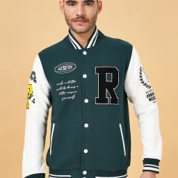 People by Pantaloons Green Regular Fit Printed Bomber Jacket image 1