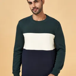Byford by Pantaloons Green & Blue Slim Fit Colour Block Sweatshirt image 1
