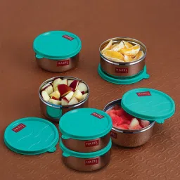 HAZEL Silver Stainless Steel Airtight Kitchen Storage Containers - Set of 6 (450 ML Each) image 1