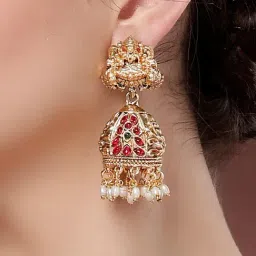 Karatcart Gold-Tone Plated Red & Green Earrings for Women image 5