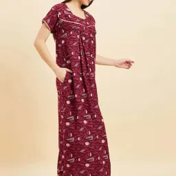 Sweet Dreams Maroon Cotton Printed Night Gown image 1