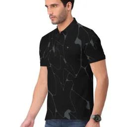BULLMER Black Regular Fit Abstract Polo T-Shirt image 3