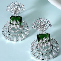 Karatcart Silver Toned Green Cubic Zirconia Studded Drop Earrings for Women-picture-32