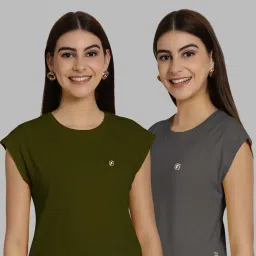 Friskers Olive Green & Grey Slim Fit Sports T-Shirts - Pack Of 2 image 1