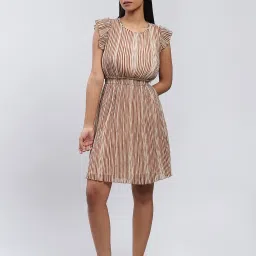 Label Ritu Kumar Brown Striped A Line Dress image 1