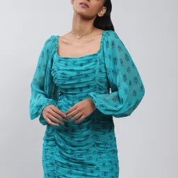 Label Ritu Kumar Blue Printed Bodycon Dress image 1