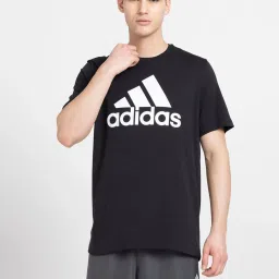 adidas Black Regular Fit Logo Print Cotton Sports T-Shirt image 1