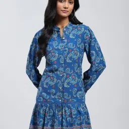 Label Ritu Kumar Blue Printed Shirt Dress With Camisole image 1