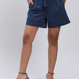 Label Ritu Kumar Dark Blue Denim Shorts image 1