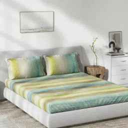 DDecor Abstract Blue 136 TC Cotton King Fitted Bed Sheet With 2 Pillow Covers image 1