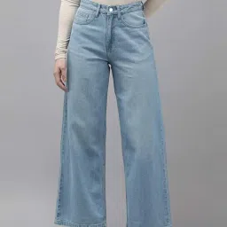 Van Heusen Blue Cotton Mid Rise Flared Jeans image 1