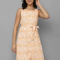 Allen Solly Cream Cotton Printed A-Line Dress image 1