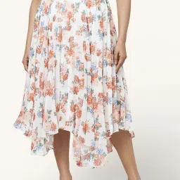 Honey by Pantaloons White & Peach Floral Print Assymetric Skirt image 1
