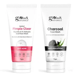 Globus Naturals Herbal Pimple Clear & Charcoal Face Wash Combo image 1