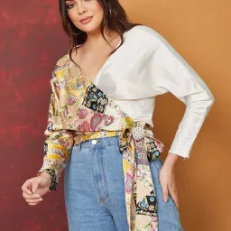 Styli Patchwork Satin Wrap Top image 1
