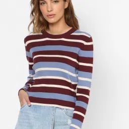 Only Maroon & Blue Cotton Textured Knitted Pullover image 1